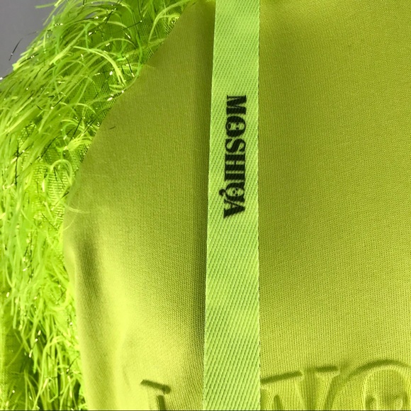 MOSHIQA Neon Green Feathers Hoodie Size M Sweatshirt Designer Trendy Celebrity - Picture 13 of 16